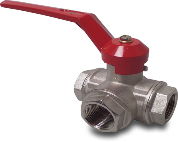 Produktbild von Messing Kugelhahn 1 Zoll IG – Y-Absperrventil Mit Schrägfilter, Dreiwege, Mit Hebelgriff, Für Trinkwasser & Heizung