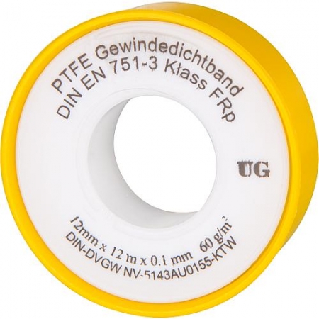 Teflon Dichtband PTFE-Gewindedichtband 1 Stück weißer Kern mit gelbe Hülle, Dicke x Länge: 0,1 mm x 12 m