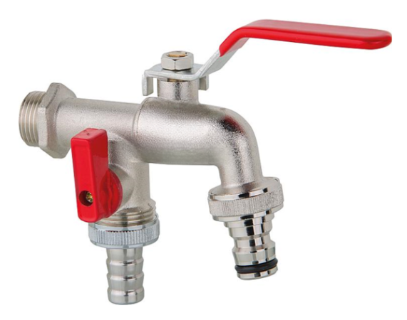 Doppel-Kugelauslaufhahn 1/2", Doppel-Kugelauslaufhahn 3/4"; Wasserhahn - Auslaufhahn mit 2 Abgängen (Doppel-Kugelauslaufhahn: Doppel-Kugelauslaufhahn DN15 1/2 Zoll) 4.07-AUHD12
