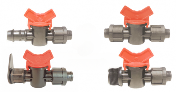 Kugelhahn Tape, Kugelhahn Tape x Tape, Kugelhahn Tape x 3/4" AG, Kugelhahn Tape x Flat Flachschlauch, Kugelhahn Tape x 16 mm steck (Tape Kugelhahn für T-Tape, Aquatraxx usw.: Kugelhahn Tape 16 mm x 16 mm, Tape x Tape) 6.37-KH24