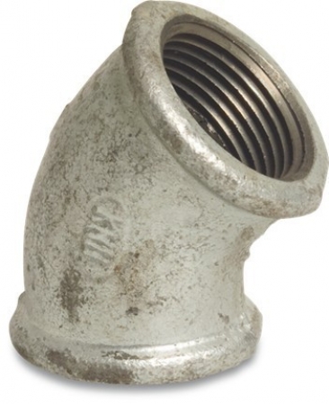 Winkel 45° Temperguss verzinkt, Winkel 45° Innengewinde/Innengewinde